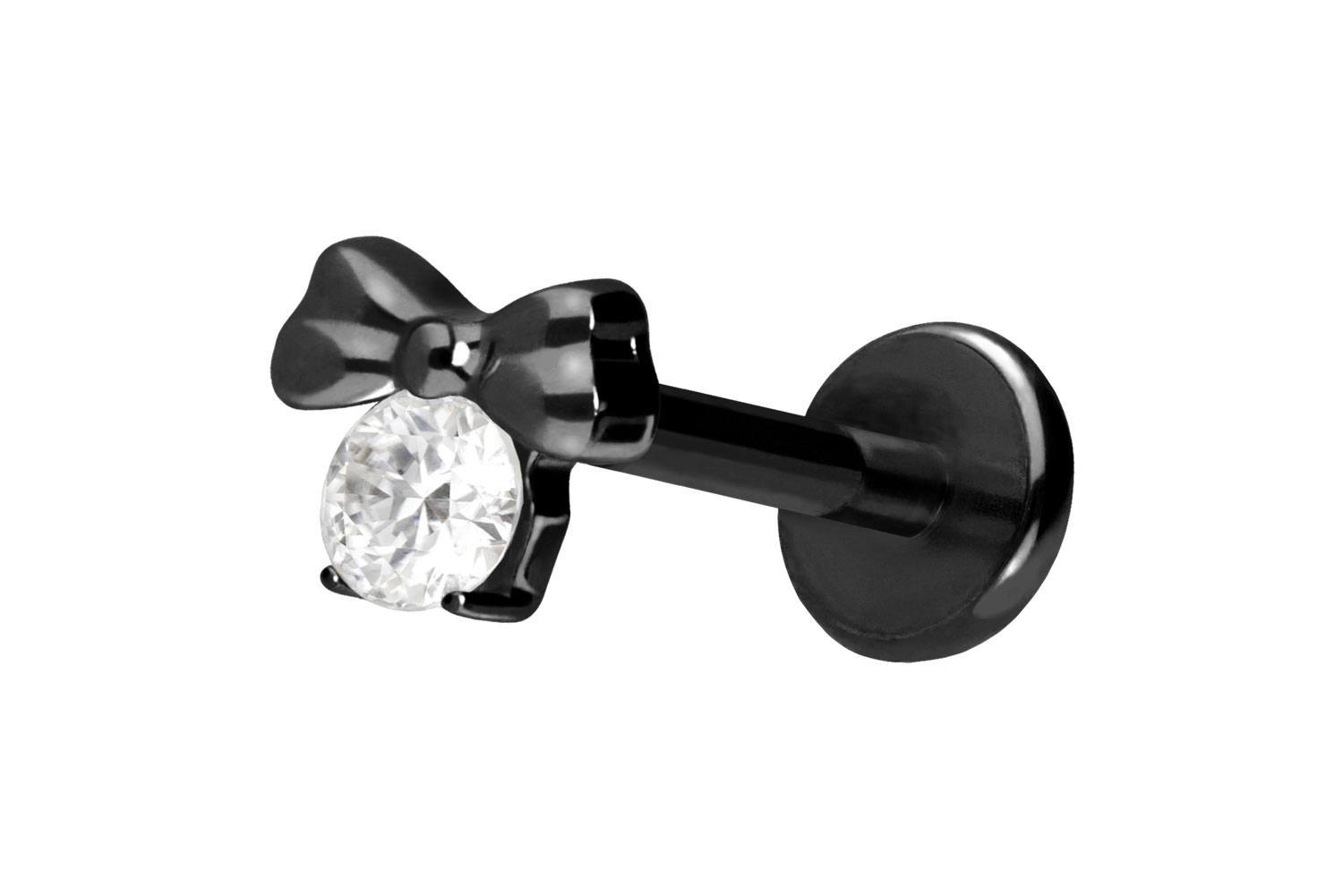 Titan Labret Piercing mit Push Fit SCHLEIFE + KRISTALL